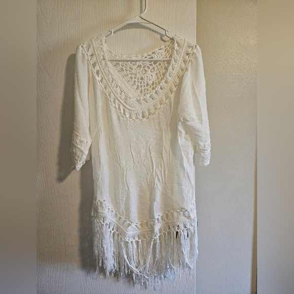 Womens Cupshe White Crochet Fringe Swim Suit Cover-Up - Picture 1 of 3